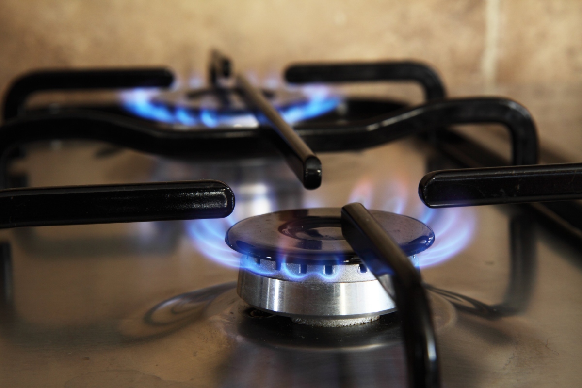 Brûleur de cuisinière à gaz allumé avec flammes bleues